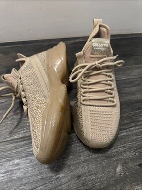 Steve Madden Beige Knit Crystal-Embellished Sneakers